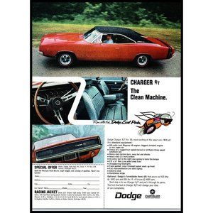 1968 Dodge Charger R/T Vintage Print Ad Scat Pack Stripe Man Cave Wall Art
